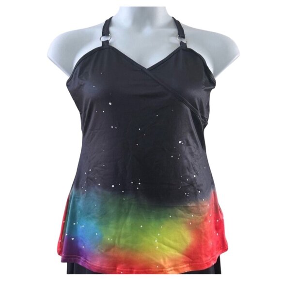 Womens XL Rainbow Galaxy Butterfly Strap Top & Wide Leg Pants Set - Picture 9 of 11